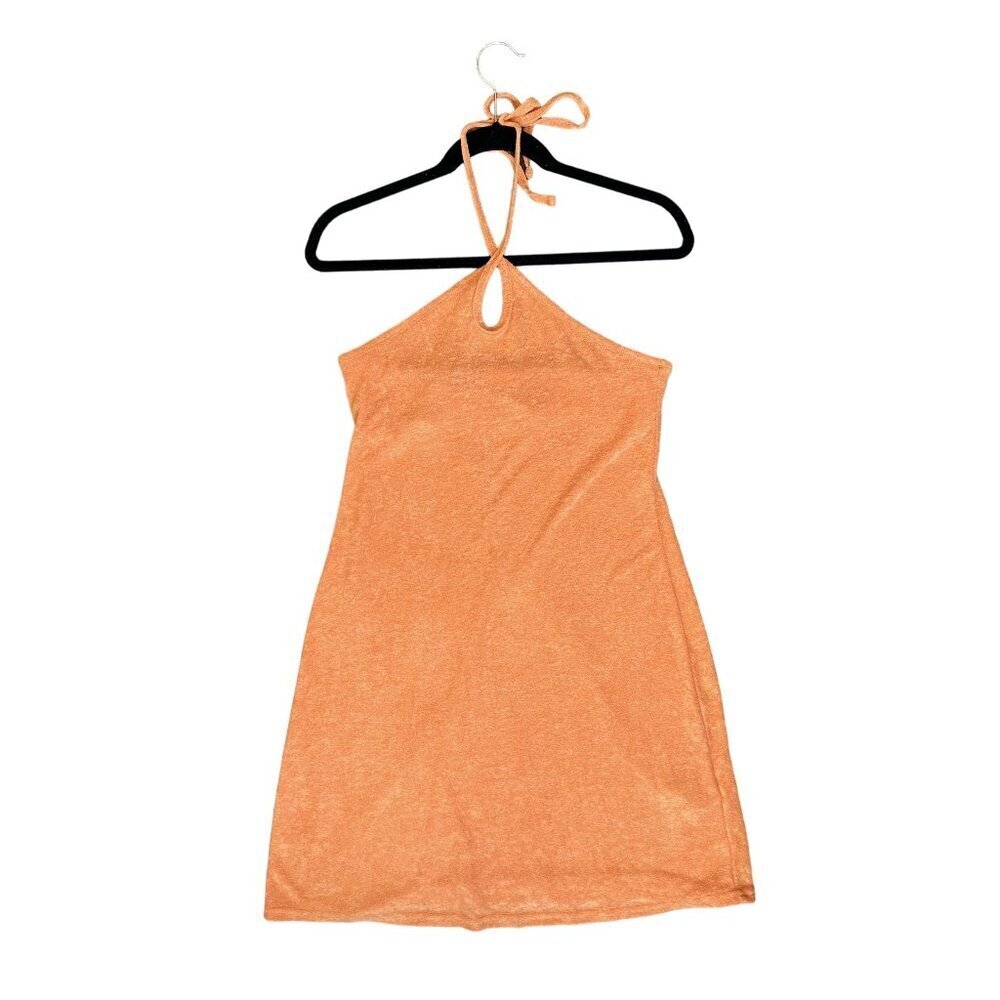 Hollister Terrycloth Dress Beach Coverup Medium Orange Sleeveless Halter Mini